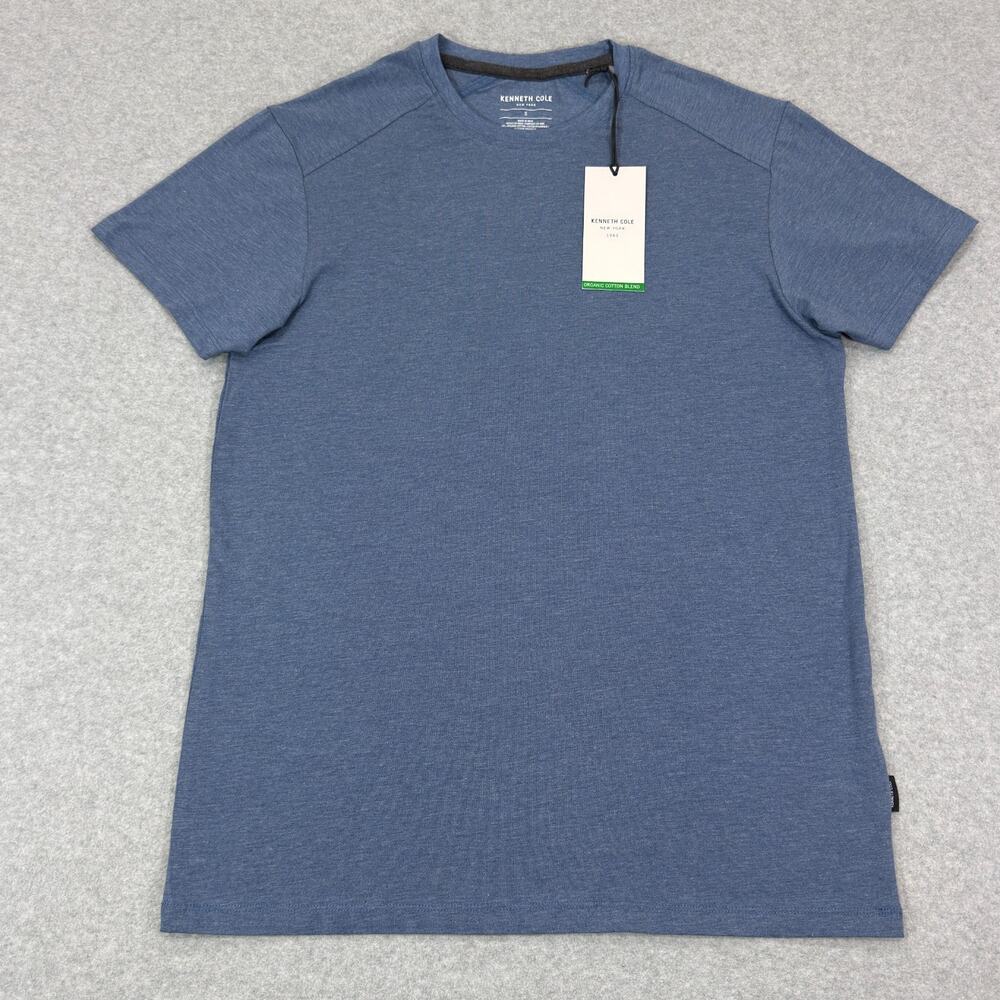 Kenneth Cole Crew Neck T-Shirt Mens Small Blue Melange Organic Cotton Blend NWT